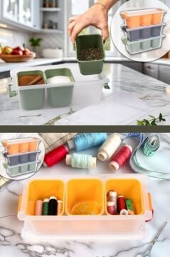 3 Bölmeli Çok Amaçlı Saklama Kabı 2 litre, Baharat Kuruyemiş Takı Ofis Organizer Kutu Düzenleyici