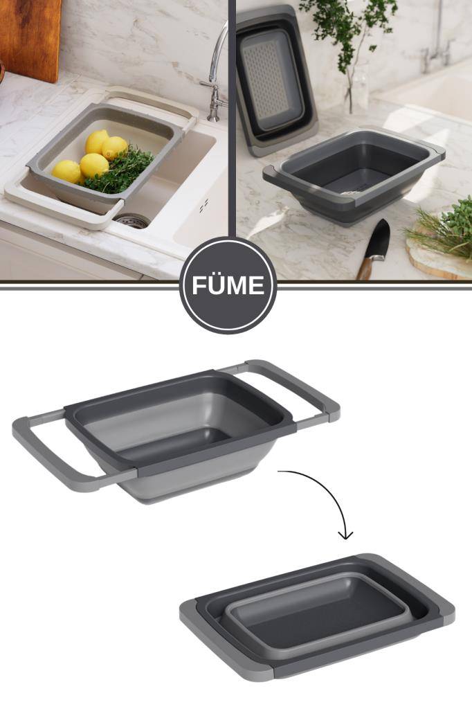 Büyük Boy Katlanır Lavabo Süzgeci, Silikon Akordiyon Meyve Sebze Ayarlanır Süzgeç 6,3 Litre