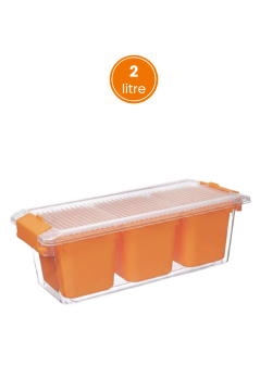 3 Bölmeli Çok Amaçlı Saklama Kabı 2 litre, Baharat Kuruyemiş Takı Ofis Organizer Kutu Düzenleyici Turuncu