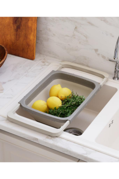 Büyük Boy Katlanır Lavabo Süzgeci, Silikon Akordiyon Meyve Sebze Ayarlanır Süzgeç 6,3 Litre Kahve