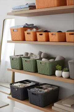 Flora 3'lü Kapaklı Dolap İçi Düzenleyici Sepet Seti, Banyo Mutfak Buzdolabı Oyuncak Kutusu 3x7 Litre