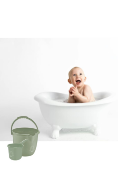 2’li Bebek Banyo Su Kovası ve Maşrapası Seti, Saplı Oluklu Kova 13lt ve Maşrapa 1,5lt Set Yeşil