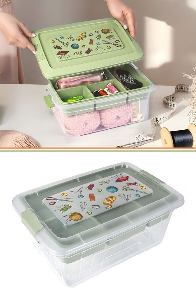 Bölmeli Kilitli Saklama Kutusu, Bujiteri Takı İlaç Dikiş İp Kırtasiye Hobi Oyuncak Organizer 5,75 Lt