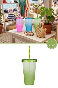 Çift Renkli Pipetli Kapaklı Bardak 660 ml, Smoothie Meşrubat Meyve Suyu Parti İçecek Bardağı