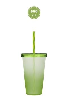 Çift Renkli Pipetli Kapaklı Bardak 660 ml, Smoothie Meşrubat Meyve Suyu Parti İçecek Bardağı