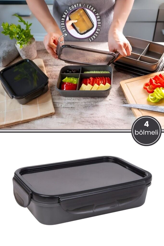 4 Bölmeli Sızdırmaz Kahvaltılık, Taşınabilir Diyet Kabı Kahvaltı Beslenme Saklama Kutusu 1,3 Litre