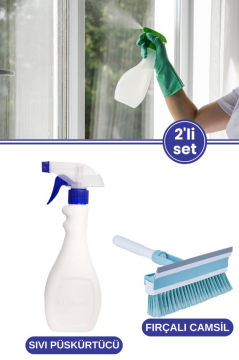 Tigerli Sıvı Püskürtücü ve Fırçalı Camsil Seti, Spreyli Temizlik Şişesi 1000ml + Oto Camsil 21cm