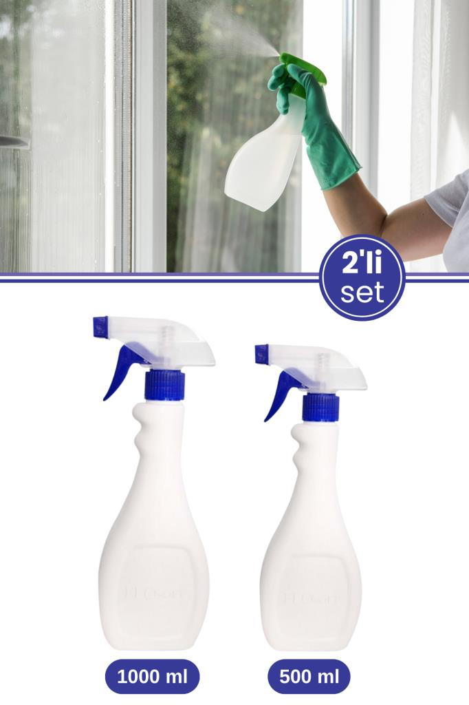 2’li Tigerli Sıvı Püskürtücü Set, Spreyli Yağ Sirke Su Püskürtme Cam Temizlik Şişesi 1000ml+500ml