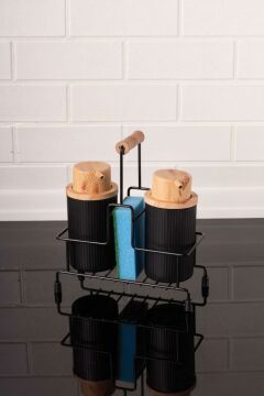 Metal Standlı ve Sünger Hazneli 2'li Sıvı Sabunluk ve Deterjanlık Seti - Sünger Hediyeli