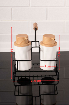 Metal Standlı ve Sünger Hazneli 2'li Sıvı Sabunluk ve Deterjanlık Seti - Sünger Hediyeli