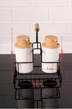 Metal Standlı ve Sünger Hazneli 2'li Sıvı Sabunluk ve Deterjanlık Seti - Sünger Hediyeli Beyaz