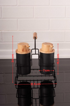 Metal Standlı ve Sünger Hazneli 2'li Sıvı Sabunluk ve Deterjanlık Seti - Sünger Hediyeli Siyah