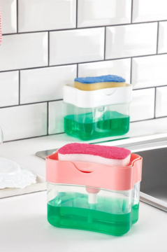 Pompalı Hazneli Süngerli Pratik Mutfak Sıvı Bulaşık Deterjanlığı ve 3’lü Temizlik Bezi Seti