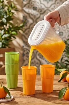 Sürahi ve 4'lü Bardak Seti, Piknik Kamp Mutfak Meşrubat Seti, 3 lt Sürahi + 4 Adet 500ml Bardak