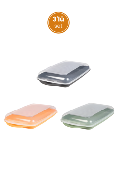 3'lü Sığ Kahvaltılık Seti, Kapaklı Buzdolabı Piknik Saklama Kabı Kahvaltı Şarküteri Kutusu 3’lü Set