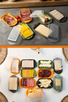 3'lü Sığ Kahvaltılık Seti, Kapaklı Buzdolabı Piknik Saklama Kabı Kahvaltı Şarküteri Kutusu 3’lü Set