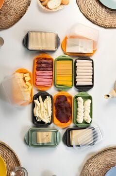 3'lü Sığ Kahvaltılık Seti, Kapaklı Buzdolabı Piknik Saklama Kabı Kahvaltı Şarküteri Kutusu 3’lü Set