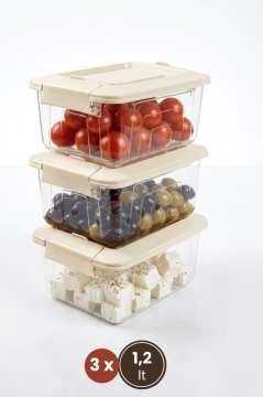 3'lü Kilitli Saklama Kabı Seti, Buzdolabı Düzenleyici Kahvaltı Erzak Saklama Kutusu 3x1,2 litre