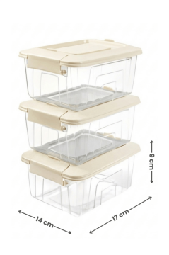 3'lü Kilitli Saklama Kabı Seti, Buzdolabı Düzenleyici Kahvaltı Erzak Saklama Kutusu 3x1,2 litre
