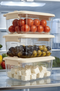 3'lü Kilitli Saklama Kabı Seti, Buzdolabı Düzenleyici Kahvaltı Erzak Saklama Kutusu 3x1,2 litre