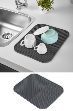 3’lü Lavabo Matı Seti, Çok Amaçlı Kurutmalık + Musluk Matı + Silikon Uçlu Bulaşık Fırçası 3’lü Set