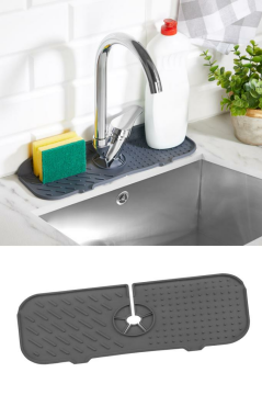 3’lü Lavabo Matı Seti, Çok Amaçlı Kurutmalık + Musluk Matı + Silikon Uçlu Bulaşık Fırçası 3’lü Set