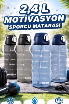 2,4 Litre Zaman Çizelgeli Motivasyon Su Matarası, Pipetli Sızdırmaz Fitness Sporcu Su Şişesi