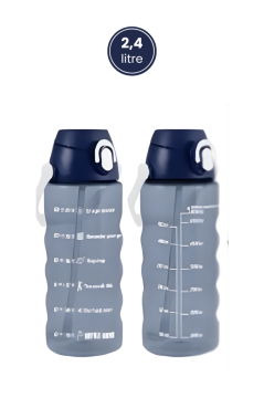 2,4 Litre Zaman Çizelgeli Motivasyon Su Matarası, Pipetli Sızdırmaz Fitness Sporcu Su Şişesi Mavi