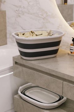 Katlanır 25 lt Sepet ve 10 lt Kova Seti, Akordiyon Çamaşır Oyuncak Selesi Kutusu + Kulplu Su Kovası