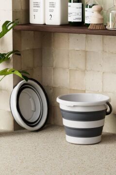 Katlanır 25 lt Sepet ve 10 lt Kova Seti, Akordiyon Çamaşır Oyuncak Selesi Kutusu + Kulplu Su Kovası