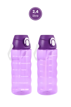 2,4 Litre Zaman Çizelgeli Motivasyon Su Matarası, Pipetli Sızdırmaz Fitness Sporcu Su Şişesi LİLA
