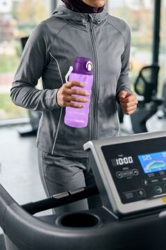 2,4 Litre Zaman Çizelgeli Motivasyon Su Matarası, Pipetli Sızdırmaz Fitness Sporcu Su Şişesi LİLA