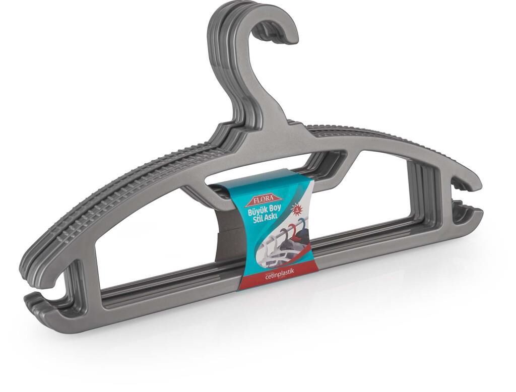 FLORA BÜYÜK BOY STİL ELBİSE ASKISI 6'LI F168 GÜMÜŞ