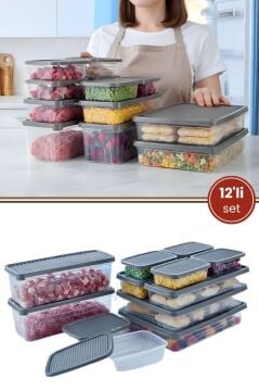 12’li Buzdolabı Düzenleyici Set, Buzluk Derin Dondurucu Buzdolabı Saklama Kabı 12’li Set (16 Litre)