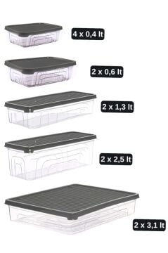 12’li Buzdolabı Düzenleyici Set, Buzluk Derin Dondurucu Buzdolabı Saklama Kabı 12’li Set (16 Litre)