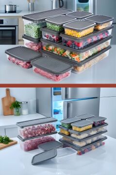 12’li Buzdolabı Düzenleyici Set, Buzluk Derin Dondurucu Buzdolabı Saklama Kabı 12’li Set (16 Litre)