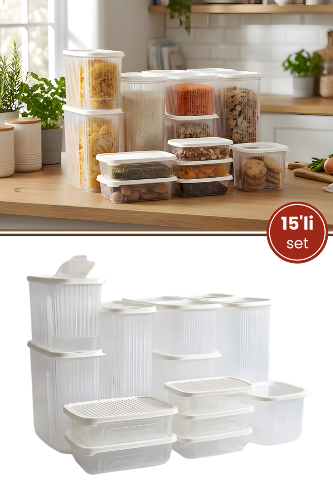 15’li Buzdolabı Düzenleyici Set, Buzluk Dondurucu Buzdolabı Erzak Saklama Kabı 15’li Set (16 Litre)