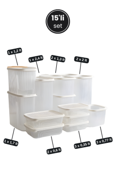 15’li Buzdolabı Düzenleyici Set, Buzluk Dondurucu Buzdolabı Erzak Saklama Kabı 15’li Set (16 Litre)