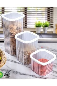 3’lü Erzak Saklama Kabı Seti, Erzak Baharat Bakliyat Dondurucu Buzdolabı Düzenleyici 3’lü Set