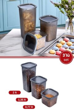 3’lü Erzak Saklama Kabı Seti, Erzak Baharat Bakliyat Dondurucu Buzdolabı Düzenleyici 3’lü Set