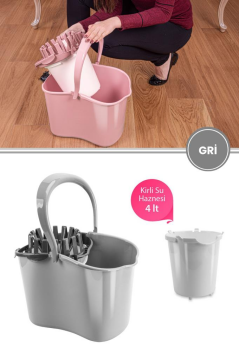 Kirli Su Hazneli Temizlik Kovası, Standart Yer Zemin Temizlik Mop Kovası ve Su Haznesi Gri