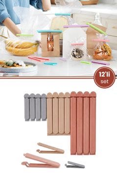 3 Boy Poşet Klipsi 12'li Set, Cips Bakliyat Baharat Kahve Poşeti Kapatma Kıskacı 4x(5cm,7.5 cm,10cm)