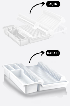 Flosoft Katlanır Bulaşıklık, Kaşıklık Bölmeli Tabaklık Kurutmalık Beyaz