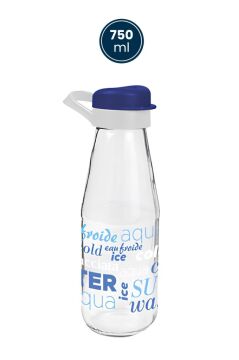750 ml Pratik Kapaklı Cam Su Şişesi, Desenli Buzdolabı Başucu Okul Spor Suluk ve Matara