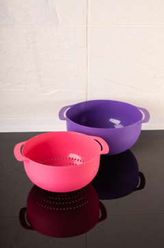 Makarna, Sebze, Meyve Yıkama Süzgeci Badyalı - 5 Litre Karıştırma Kabı Çok Amaçlı İkili Set 26 cm MOR