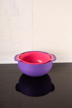 Makarna, Sebze, Meyve Yıkama Süzgeci Badyalı - 5 Litre Karıştırma Kabı Çok Amaçlı İkili Set 26 cm MOR