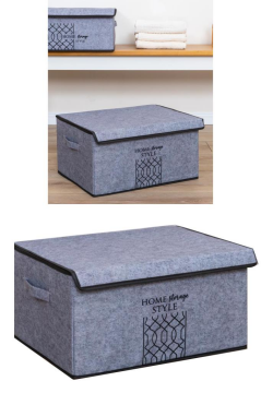 Keçe Kapaklı Maxi Baza Hurcu, Çok Amaçlı Düzenleyici Kutu Organizer Sandık Maxi Boy 47x37x24 Cm Gri