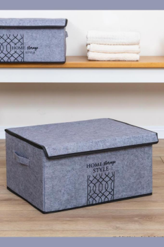 Keçe Kapaklı Maxi Baza Hurcu, Çok Amaçlı Düzenleyici Kutu Organizer Sandık Maxi Boy 47x37x24 Cm Gri