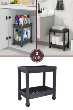 2 Katlı Tekerlekli Çok Amaçlı Raf Ünitesi, Mutfak Banyo Dar Alan Düzenleyici Organizer Depolama Rafı
