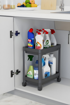 2 Katlı Tekerlekli Çok Amaçlı Raf Ünitesi, Mutfak Banyo Dar Alan Düzenleyici Organizer Depolama Rafı